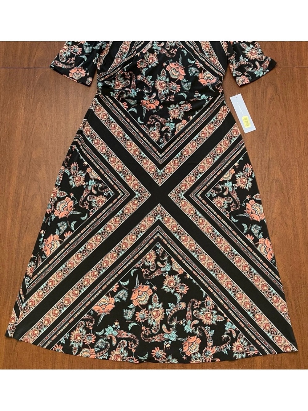 London Times NWT Women’s Black Floral Midi Elbow Sleeves Back Zipper Dress 6 - Picture 3 of 9